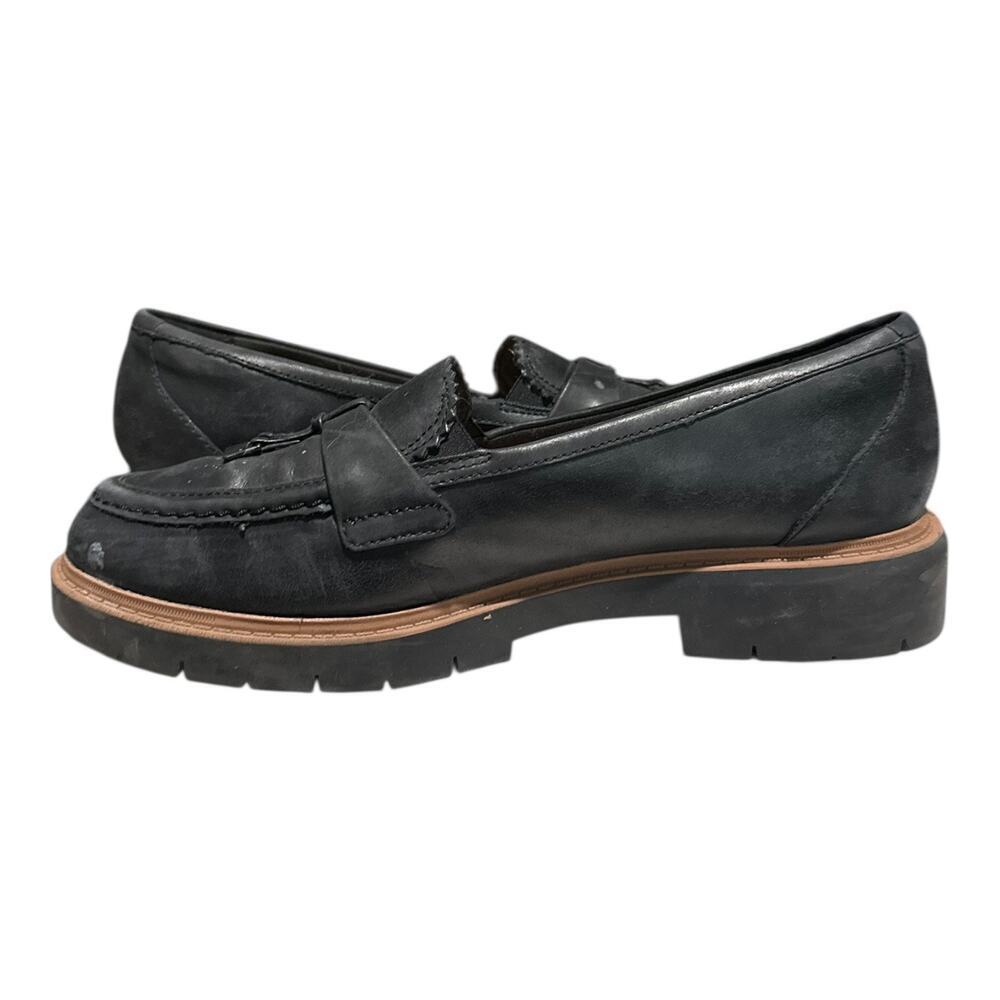 Clarks Westlynn Bella Loafers Women's 8.5 M Black Leather Comfort Slip On Lug - Picture 7 of 9